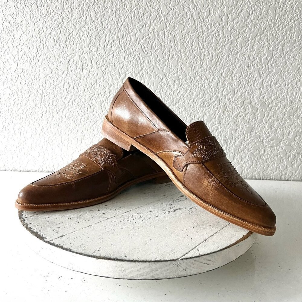 Lane Boots Womens Western Flats MARTINGALE Brown Cowgirl Loafer Slip On 8.5
